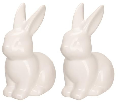 Ideen mit Herz Figura decorativa de conejo de Pascua, color blanco, brillante, decoración de Pascua, dolomita, 2 unidades