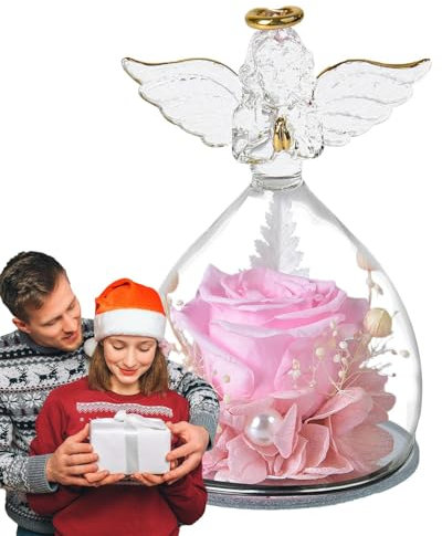 Angelo Glass Figura - Ornamento di eterne, display floreale preservato | 2,95x4,92 pollici delicato composizione fiorita lunga durata, scultura regalo sentimentale Natale, tavolo d