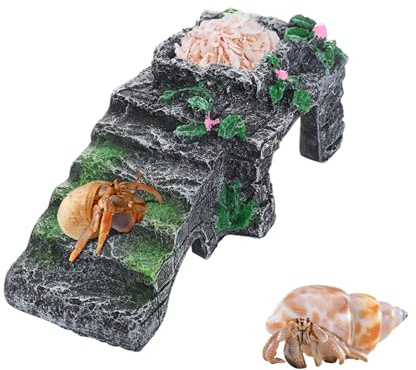 MinrzPet Hermit Crab Accessories, 3-in-1 Resin Climbing Platform with Food Dish and Hideout, Hermit Crab Climbing Toys, Habitat Tank Decor for Hermit Crab, Gecko, and Other Small Reptiles