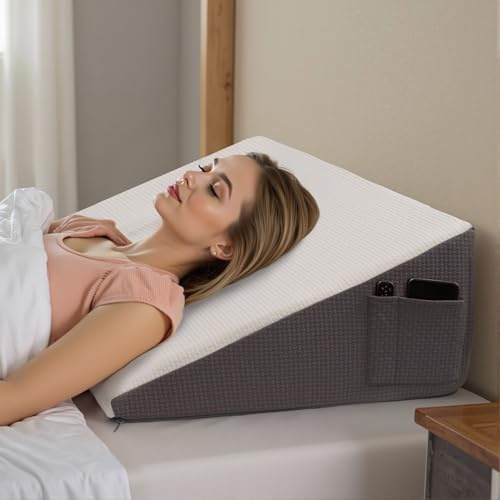 Exsnugy Patented 25.5cm Sleeping Bed Wedge Pillow for Adult, Grey | Soft Memory Foam Top&Washable Breathable Cover,Suitable for Relaxation,Reading,Working,Watching,Phone Browsing