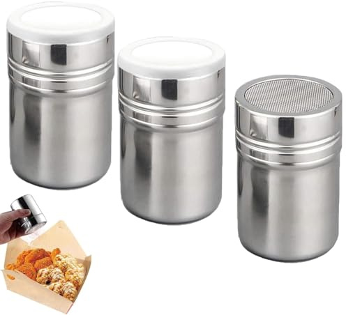 JcvPot 3 Stück Puderzuckerstreuer, Puderzuckermühle Mit Feinem Sieb & Deckel, Kakaostreuer Für Cappuccino, Staubzuckerstreuer, Zuckerstreuer, Spülmaschinengeeignet, Für Häusliche Restaurant