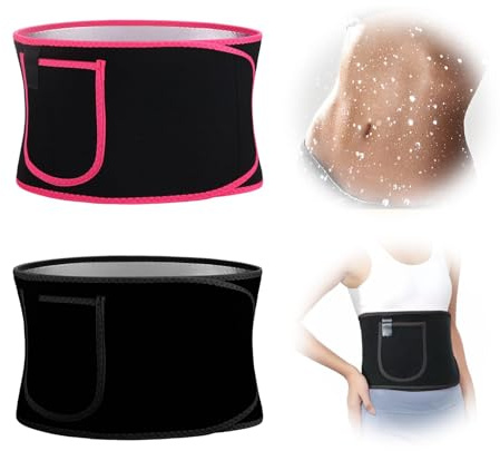 NIRJIK 2pcs Waist Trainer Belt, Adjustable Sweat Belt for Weight Loss, Slimming Tummy Wrap Body Shaper, Exercise Sweat Trimmer with Back Support for Women and Men Black