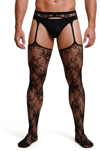 ohyeahlady Collant Resille Ouvert à l'entrejambe Homme L-XXL,Noir