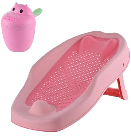 Relaxdays kit bain bébé, support antidérapant, rose | gobelet rinçage sans larmes, H x L x P : 19 x 51,5 x 30 cm, PP/TPE