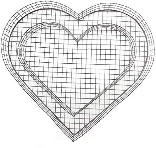 bellissa Herz-Gitter Pflanzschale - 99589 - Gabionen-Pflanzgefäß für Balkon, Terrasse und Garten - herzförmige Beet- und Grabdekoration mit Bodengitter - 37 x 34 x 4 cm