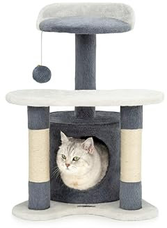 lionto Árbol rascador para Gatos Altura 65 cm, Gris/Blanco