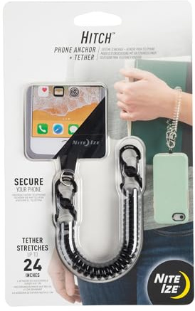 Nite Ize Hitch Phone Anchor & Tether - Durable, Coiled Phone Tether for Everyday & Outdoor Use - Adventure-Proof Design for Drop & Theft Protection - Compatible with Corded & Wireless Charging