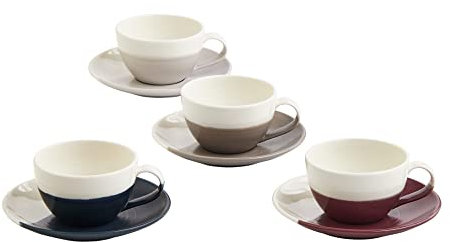 Royal Doulton Flat White Cup & Saucer - 1815 Coffee Studio - Porcelain Set of 4 - Small Cups & Saucers Ideal for Flat Whites, Cappuccino, Coffee & Hot Beverages - Better Heat Retention, 175ml Each
