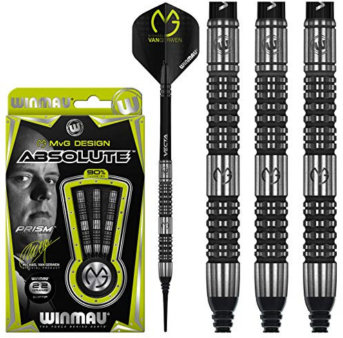 WINMAU Michael Van Gerwen MvG Absolute 22g Profi Wolfram Softip Dartpfeile Set mit Flights und Schäfte