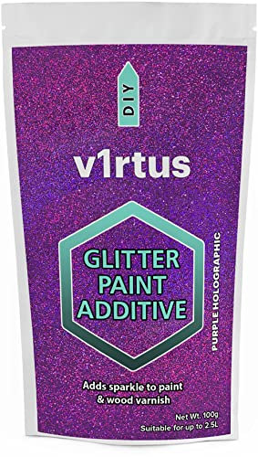 v1rtus Glitter Paint Additive - Purple Holographic | 100g Metallic Flakes for Adding Sparkle to Paints & Wood Varnish | Add to Emulsion, Acrylic & Latex for Indoor Sparkly Walls