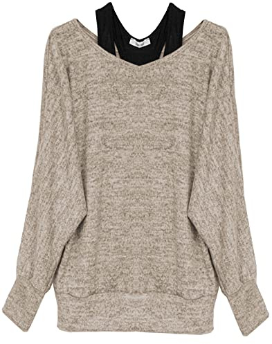 Van Der Rich - Separerad tröja i 2 delar (tröja och linne) - dam, Beige tröja, XXL