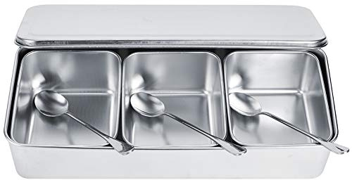 3 Grids Stainless Steel Seasoning Box Condiment Storage Containers Spice Jar Kitchen Container Set with Spoons Kitchen Utensils