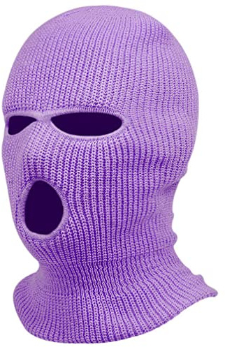 Jungerhouse Balaclava Tricoté Intégral Cagoule 3 Trous 2 Trous Multifonction Coupe Vent Au Chaud Masque Moto Vélo Ski Cagoule Unisexe Sports (Violet 3 Trous,Taille Unique)