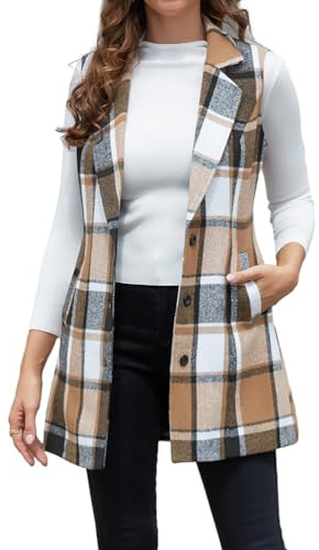 IDEALSANXUN Long Vest for Women Sleeveless Tweed Blazers Chocolate Brown Fall Clothes Fashion Outfits 2026 Winter Clothing Plaid Vest, Brown, M