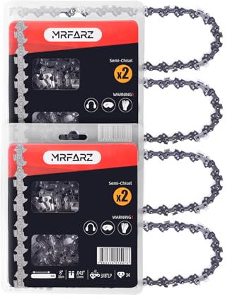 MRFARZ Cadenas de sierra de cadena de 8 pulgadas, paquete de 4 cadenas, 34 eslabones de transmisión de 3/8 pulgadas, paso LP de 0.43 pulgadas, calibre R34 de bajo retroceso, cadenas de sierra