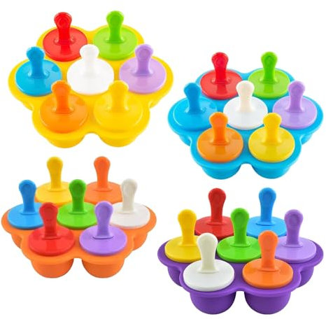 4PCS Silicone Ice Lolly Moulds, Colorful Mini Popsicle Mold with Sticks, Reusable Popsicle and Ice Cream, 7-Cavity DIY Ice Pop Mold for Homemade Food