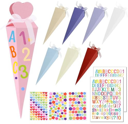 32 STK Schultüte Schulanfang, Schulkind Zuckertüte für Jungen Mädchen, Schultüte Selber Basteln mit 5 Aufklebern, DIY Einschulung Geschenkboxen