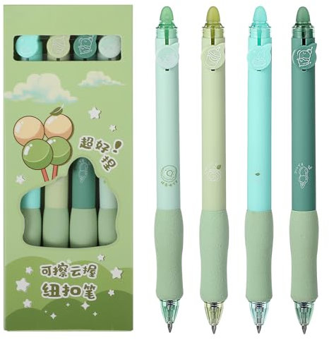 GEEHUA 4 Stück 0,5 mm Radierbarer Kugelschreiber, radierbare Gelstifte weicher Griff einziehbarer Stift mit feiner Spitze glatte Schreibstifte mit Radiergummi transparent für Männer und Frauen (Blau)