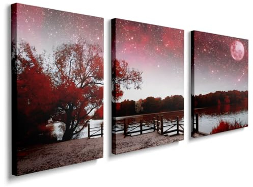 prinfantasy Bedroom Wall Canvas Picture Sets - Framed Nature Modern Art for Living Room 16x12x3 Panels YH063