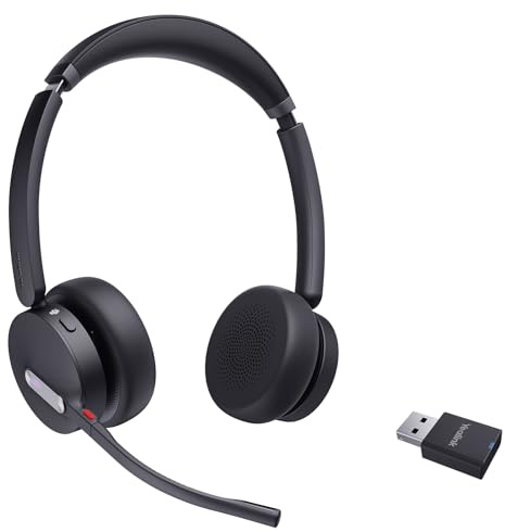 Yealink WH64 Hybrid DECT & Bluetooth Kabelloses Headset mit 3 Mikrofon für die Arbeit mit Dongle, 492ft Reichweite, 26H Sprechzeit, Büro tragbare Stereo Headsets für Teams PC Laptop IP-Telefon
