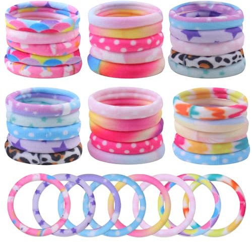 30 Stück Haargummis Mädchen Bunte, Haargummis Damen, Bunt Elastisch Zopfgummis Mädchen, Nylon Weiche Haargummi für Frauen Dickes Lockiges Glattes Haar