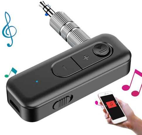 Wireless Receiver Transmitter - 3.5mm 2-in-1 Car Audio Wireless Receiver | Built-in Microphone Noise Canceling Wireless Adapter for Cell Phone, Tablet