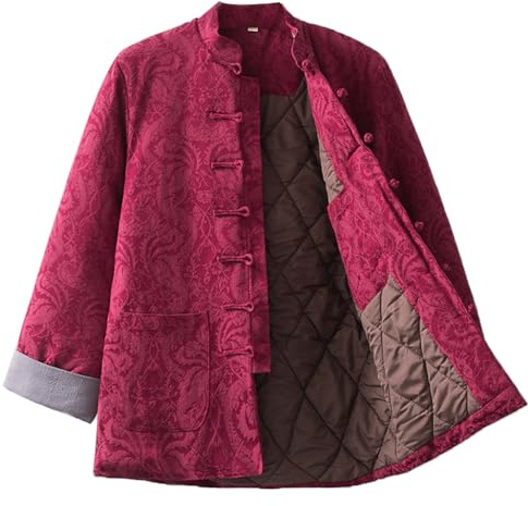 OLSKFUH Traje De Espiga Cálido De Invierno, Ropa Tradicional China, Chaqueta De Artes Marciales De Kung Fu con Bordado De Dragón para Hombre, Azul, 3XL,Red-4X-Large