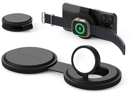 SATECHI OntheGo™ 2 in 1 Wireless Charger, Qi2 Portable Travel Station with Fast Charging for iPhone 17–12, Apple Watch & AirPods, Black (𝗨𝗦𝗕-𝗖 𝗖𝗵𝗮𝗿𝗴𝗲𝗿 𝗺𝗶𝗻 𝟯𝟬𝗪 𝗥𝗲𝗾𝘂𝗶𝗿𝗲𝗱)