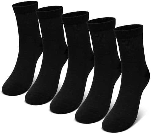 PUTUO Calze Bambina Calzini Bambino: Calze Cotone Traspiranti e Senza Cuciture per Bimba – Calzini Bordo Largo para Bambini Taglia 31-34 Nero 5 Paia