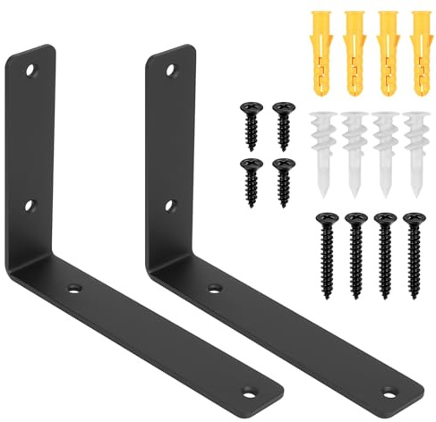 2 Pcs Escuadras Metalicas, Soportes para Estantes, Soporte Estanteria L, Soporte Escuadra Metalica ángulo a L, Escuadras para Estanterias Estanterías de Pared, Negro, 200 x 150 mm