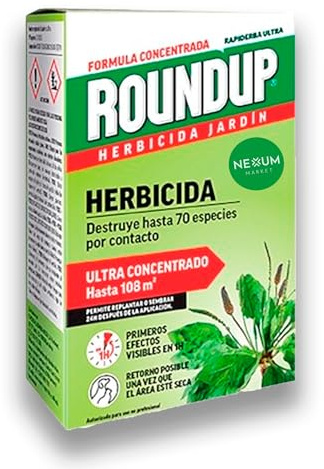 ROUNDUP Herbicida Total para Eliminar Todo Tipo de Malas Hierbas | Efectos Visibles en tan sólo 1 Hora | 250 ML para diluir en 5 L de Agua | Elimina hasta 70 Tipos de Hierbas/Musgo | Nexum Market