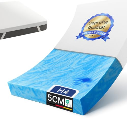 MKS Bäddmadrass 160x200, 5 cm Memory Gel Foam-bäddmadrass med gelskum, madrassbädd H3/H4 för optimal tryckavlastning, behagligt sovklimat och vilsam sovkomfort