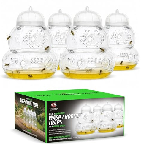 CKB LTD Paquete de 4 trampas de plástico para avispas, atrapadores grandes, para colgar botellas de miel, diseño de insectos, avispas, para interiores y exteriores, control de plagas CKB-WCP04