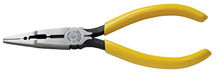 Klein Tools VDV026-049 Crimping Long Nose Pliers With Curved Handles, Grooved Jaws and Induction Hardened Steel