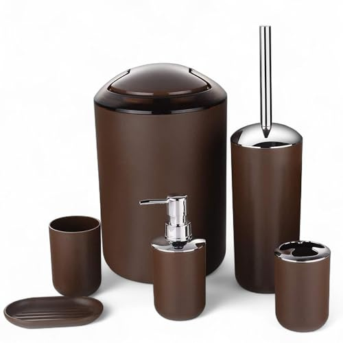 GMMH 6 pièces de salle de bain salle de bains Accessoires Set Distributeur de Savon Porte Brosse WC Garnitur Braun Design 3