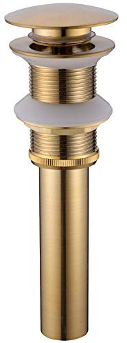 TRUSTMI Brass Bathroom Basin Sink Unslotted Pop Up Waste Drain Stopper Without Overflow, Click Clack Sprung Plug no Overflow, Brushed Gold
