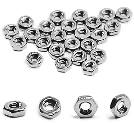 MroMax 25Pcs M1.6-0.35mm Hex Nuts, 304 Stainless Steel Metric Coarse Thread Mini Hexagon Nut Fasteners for Mechanical Equipment,Construction Repair Silver