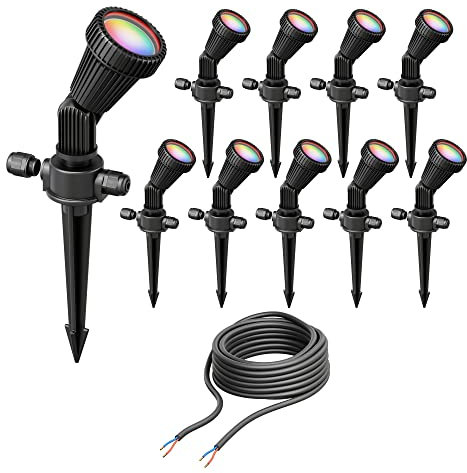 ledscom.de 10er Set Gartenstrahler mit Erdspieß PIRK, für außen, IP44, schwarz, inkl. Smart Home RGBW GU10 LEDs je 473lm