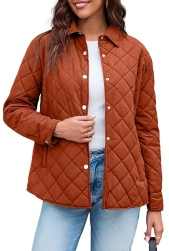 Grlasen Womens Lightweight Quilted Jacket Fall Button Down Puffer Jackets Loose Fit Stand Collar Warm Coats Outerwear