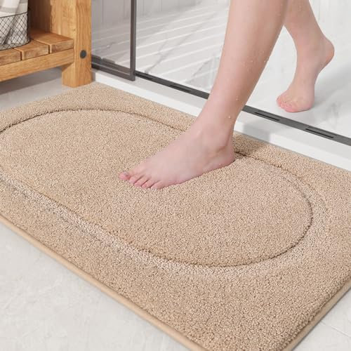Color G Badematte rutschfest, Weiche Badezimmerteppich Maschinenwaschbar Badvorleger mit Wasserabsorbierenden, Mikrofaser Badteppich rutschfest Waschbar für Badezimmer - 50 x 80 cm, Beige