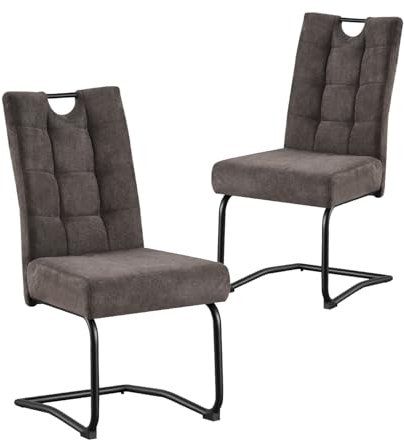 B&D home® Esszimmerstühle Sofia 2er Set – Freischwinger Schwingstuhl, gepolsterte Sitzschale mit Griff, Webstoff Braun, Metallkufe schwarz, Retro-Industrial Design für Esszimmer, Küche & Büro