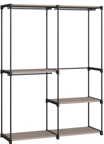 SONGMICS Kleiderschrank offen, Kleiderständer, Kleiderstange, Garderobe, 3 Hängefächer, viel Platz, für Schlafzimmer, Wohnzimmer, 138 x 43 x 182 cm, taupe RYG025R02