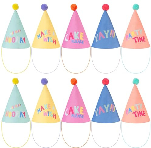 Cheerland Pastel Party Hats for Kids Colorful Stuffed Animal Birthday Hats Adult Dog Toddler Animal Fabric Headware No Diy Pet Rainbow Girl Boy 1st Bday Cone Hat 10pcs