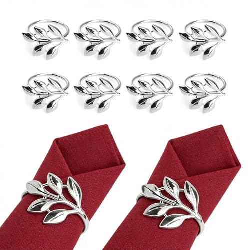 Servilleteros Individuales Plata, FINELYCR 10 Piezas Anillos Servilletas Metal, Servilletero Individual Apariencia de la Hoja, Adecuado para Bodas, Navidad, Reuniones Familiares, Decoración de Mesa