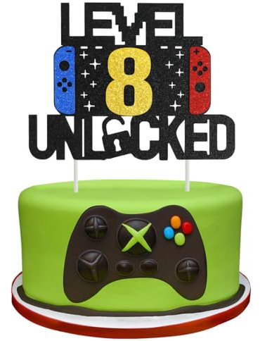 Decoration Gâteaux Jeux Video, Cupcake Topper Jeu Vidéo, Happy Birthday Cake Décoration, Cake Topper Gâteau du 8 ans Anniversaire, Thème du Jeu Cupcake Topper pour Enfants Fête D'anniversaire