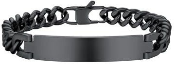 PROSTEEL Pulseras Esclavas Hombre Pulsera de Acero Inoxidable Negro Cadena Cubana con Placa 23cm Largo ID Brazalete Pulsera para Hijos Padres Amigos Parejas