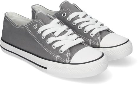 85271 Zapatilla Plana de Mujer, Comoda, con Material de Lona, Estilo Bamba Casual, y Cierre de Cordones Gris Talla 38