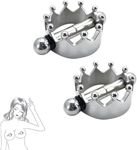 2PCs Magnetic Crown Nipple Clamps, Nipple Rings Non Piercing for Daily Wearing Nipple Jewelry Surgical Steel Nipple Clips Sexual Pleasure (Silver)