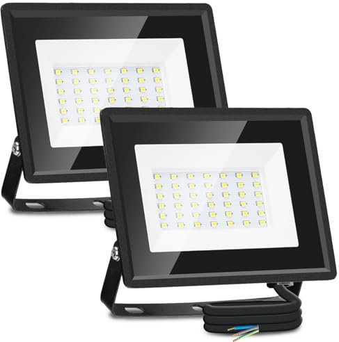 Aigostar Foco LED Exterior 30W 2510LM, Proyector Impermeable IP65, 42 LED, 6500K Blanco Frío para Garaje, Jardín, Patio, Parque - 2 Unidades