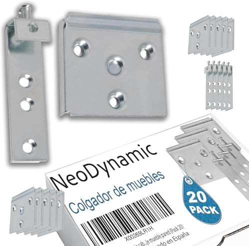 NeoDynamic - Herrajes colgar muebles cocina | Herraje cabecero | Anclaje mueble pared | Colgar muebles pared (20 unidades)